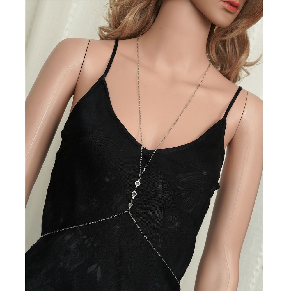 Silver Tone Crystal Accent Body‎ Chain Adjustable Waist Neck Link Jewelry
